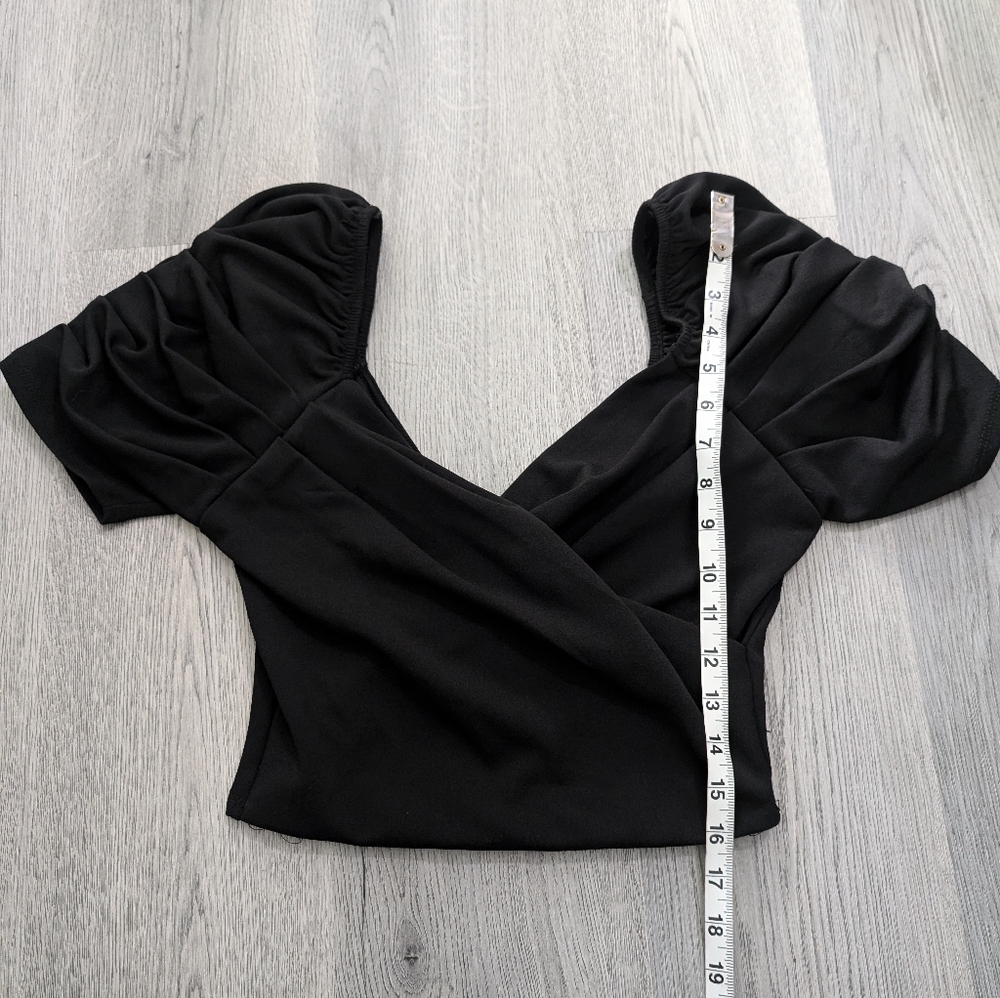 Revamped Black Sweetheart Crop Top Puff Sleeve Goth Pin Up Retro Size M - Picture 8 of 9